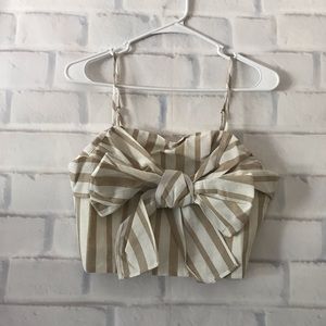 J.O.A | striped bow tie front crop top